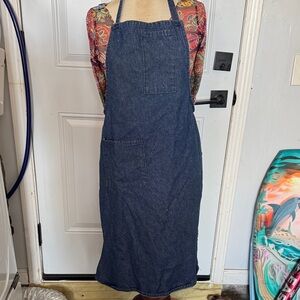 Denim Apron with Front Pockets - Dark Blue